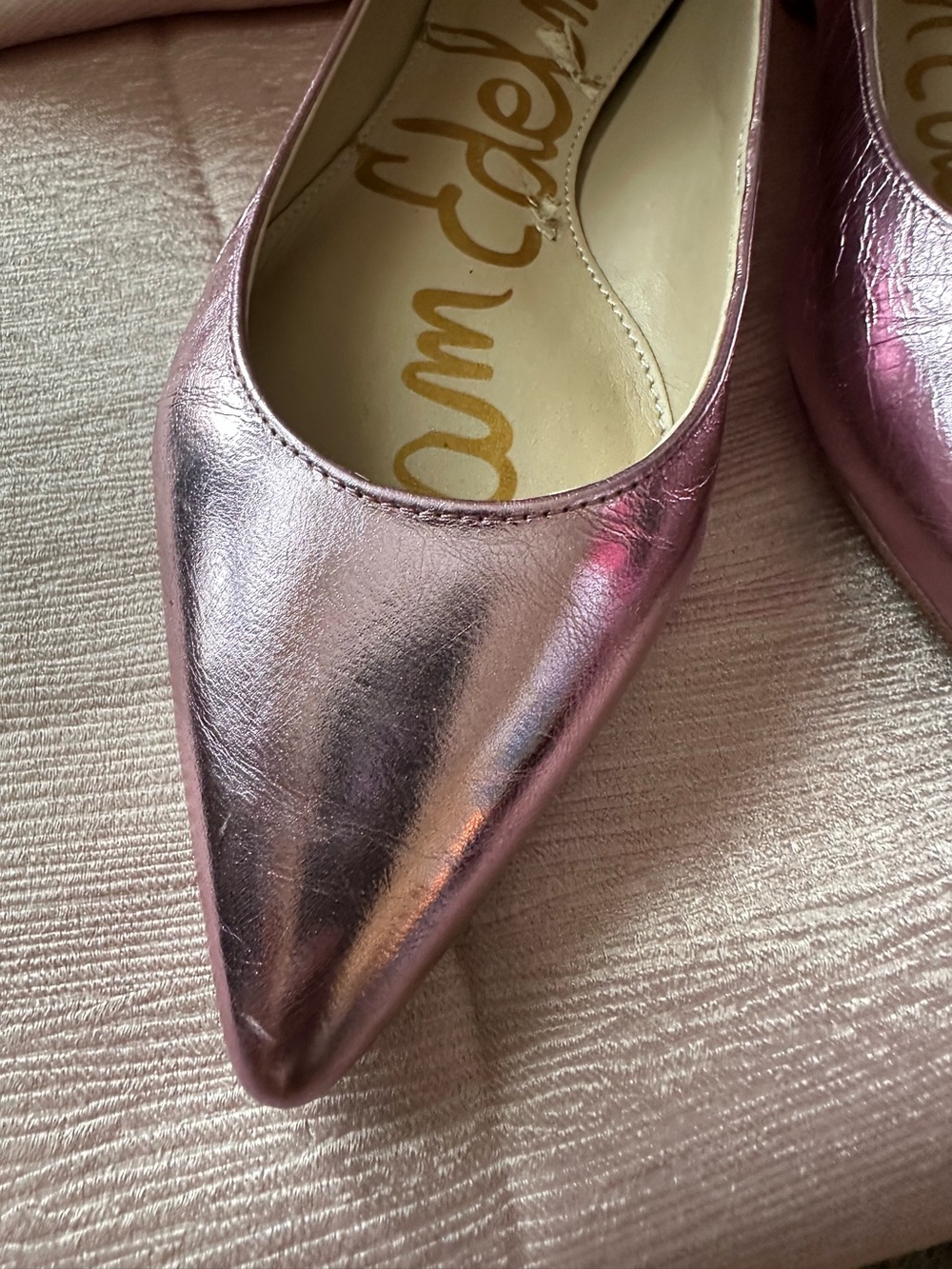 NWB! Sam Edelman Metallic Rose Pink Pointed-Toe Flats - Picture 4 of 8